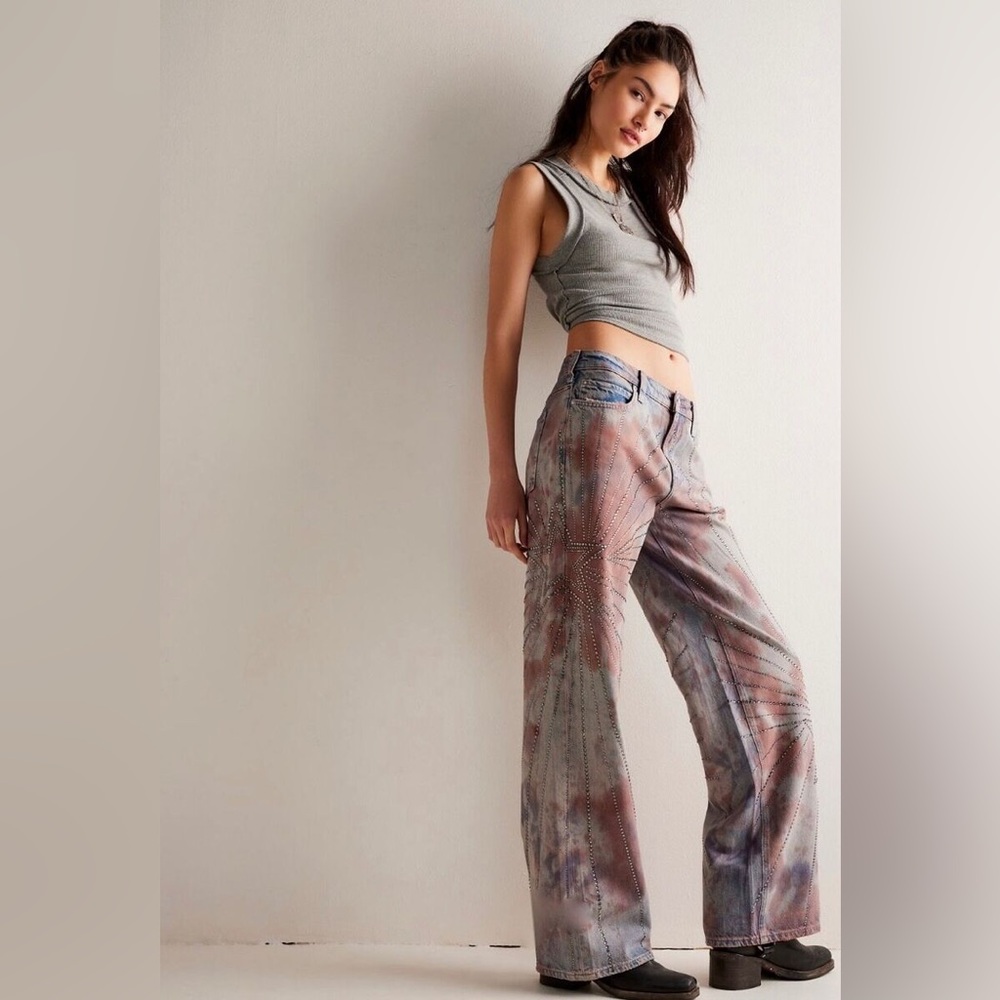 Free People We The Free Aurora Mid Rise Jeweled Jean Tie Dye Starlet
